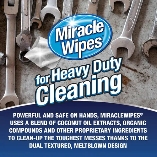 Vista 6 de MiracleWipes Para limpieza resistente (90 unidades) - Limpiador multiusos, cocinas, baños, encimeras, manos, interiores, exteriores, elimina grasa