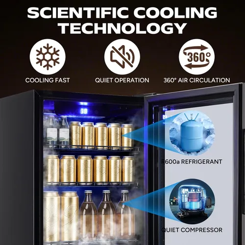 Vista 9 de WANAI Refrigeradores de bebidas 120-Can Mini refrigerador pequeño con pantalla táctil LED