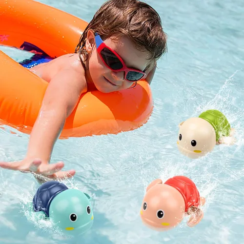 Vista 6 de Juguetes de baño para niños de 1 a 3 años de edad, regalos para niños, juguetes de tortuga nadadora para el baño, juguetes flotantes y de cuerda