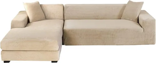 Vista 22 de Fundas de terciopelo para sofá modular, 2 fundas elásticas para sofá en forma de L, antideslizantes, suaves protectores de muebles para sofá Beige