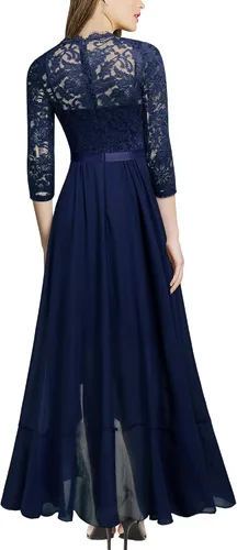 Vista 2 de Vestido largo de dama de honor con vuelos de encaje y cuello en V para mujer de MIUSOL