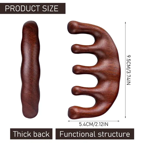 Vista 6 de Amaxiu Peine de masaje de cabeza de sándalo, estimulador de cuero cabelludo de dientes anchos, peine Gua Sha para hombres y mujeres (estilo A)