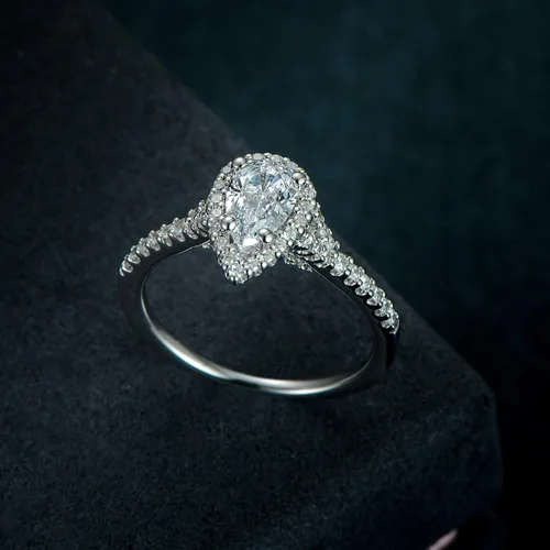 Vista 5 de HAFEEZ CENTER True D Color VVS - Anillos de compromiso de moissanita con halo flotante de micropave de corte pera de 1 ct para mujer