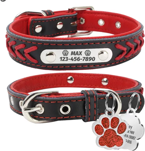 Vista 13 de LINMAGCO Collar reflectante personalizado para perro con campanas, estilo de cuero suave, resistente y ajustable, con placa de identificación Azul
