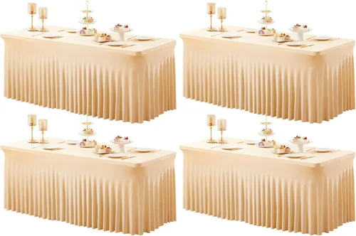 Vista 63 de Paquete de 1 manteles azul bebé para mesas rectangulares de 4 pies, cubiertas de mesa de spandex elástico de una pieza resistentes a las arrugas