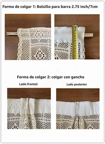 Vista 6 de Cortinas rústicas de ganchillo para sala de estar, paneles de cortina de encaje de punto hueco para dormitorio, bolsillo para barra, cortinas