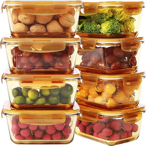 Vista 10 de Contenedores de preparación de comidas, 2 compartimentos con cuencos de vidrio con tapas, recipientes de almacenamiento de alimentos, recipientes
