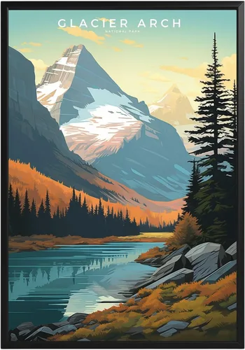 Vista 38 de Póster del Parque Nacional Acadia, arte abstracto de la pared, arte de pared de paisaje natural retro, impresiones artísticas de pared para oficina