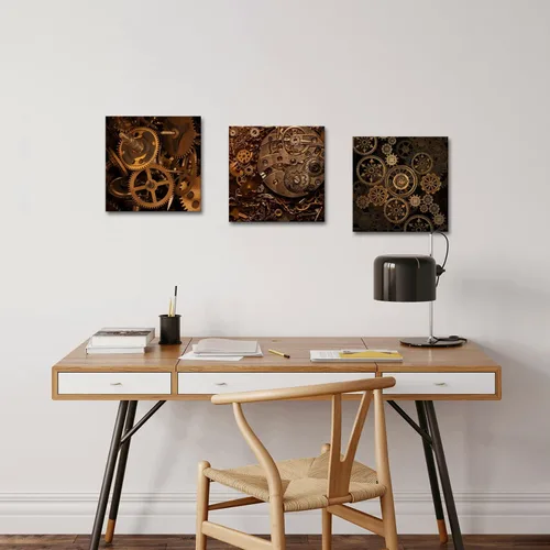Vista 4 de RnnJoile Lienzo Steampunk para pared, diseño de motores industriales, pintura negra y dorada para hombre, cueva, dormitorio, decoración de pared, 12
