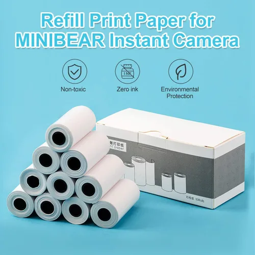 Vista 2 de Rollo de papel de impresión de 10 rollos de repuesto funciona con cámara instantánea MINIBEAR Instantánea, apto para la mayoría de los niños, rollo