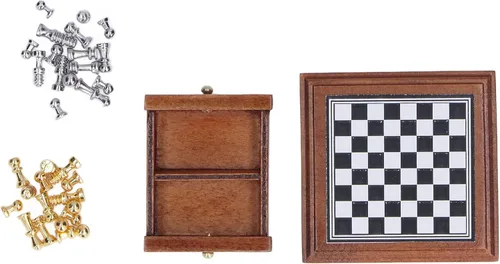 Vista 8 de Juego de ajedrez en miniatura, muebles de casa de muñecas de regalo, decoración de mini colección para el hogar