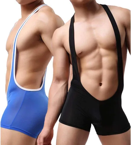 Vista 3 de DJF Jockstrap - Leotardo de tanga de lucha libre para hombre, sexy, sin espalda, elástico, sedoso, liso, ropa