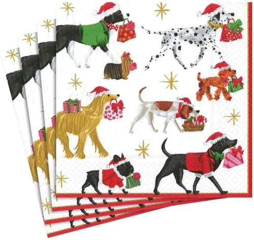 Vista 10 de Entretenimiento con servilletas de cóctel Caspari de Navidad, color blanco
