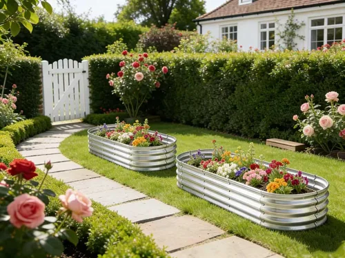 Vista 4 de Jardinera elevada de metal para jardín de 6 x 2 pies para plantas vegetales y hierbas (2 unidades)