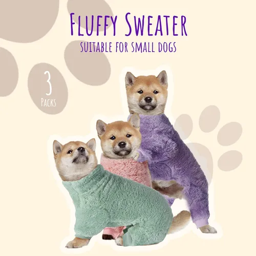 Vista 5 de Reginary 3 piezas de pijamas para perros, ropa para cachorros, abrigos de invierno, pijamas elásticos para cachorros, mono esponjoso, suéter