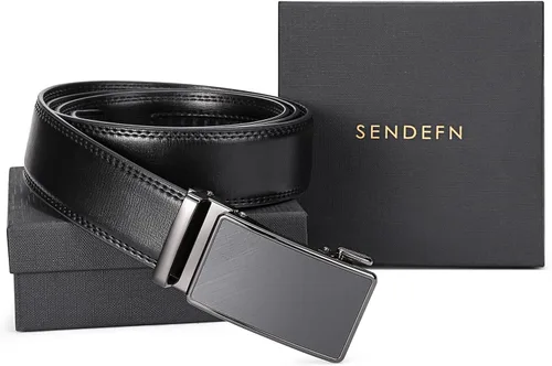 Vista 5 de SENDEFN Cinturón de cuero para hombre con hebilla de trinquete automático para vestido casual ajuste con caja de regalo