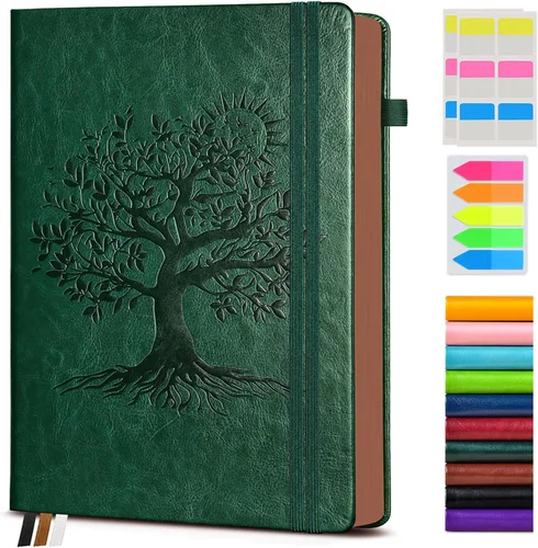 Vista 35 de Diario vintage de cuero con 300 páginas numeradas, diario rayado A4 para hombres y mujeres, diarios para escribir, cuaderno de rayas universitarias