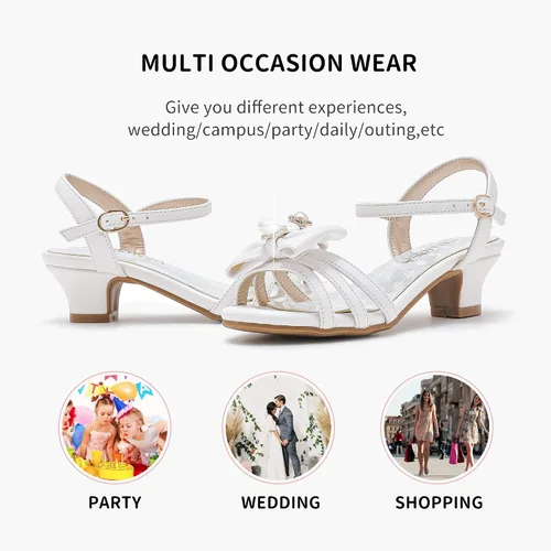 Vista 5 de LAURMOSA Sandalias para niñas, zapatos de vestir para bodas, fiestas, puntera abierta, tacones altos con purpurina para niños pequeños y grandes, B
