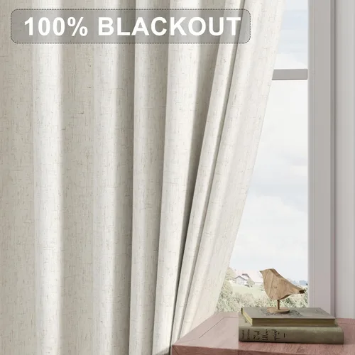 Vista 7 de Joywell - 2 cortinas de lino 100% opacas, con bolsillo para cortinero, trabilla trasera, cinta para ganchos y anillas con clip, con aislamiento