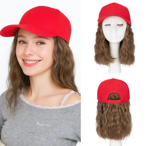 Vista 20 de SEGO - Peluca de gorra con pelo adjunto para mujer, gorra negra de béisbol con extensiones de pelo, gorra de béisbol larga y ondulada con ajuste