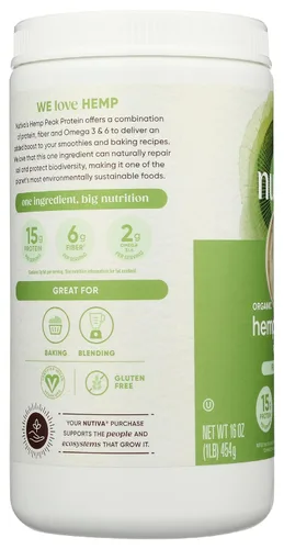 Vista 4 de Polvo de proteína de cáñamo Nutiva Hi Fibre, 16 oz