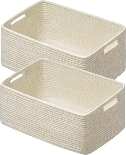 Vista 10 de Paquete de 4 cestas de almacenamiento para organizar, cestas tejidas para estantes, color beige