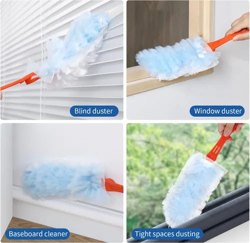 Vista 4 de Qaestfy Plumeros para limpiar el polvo, 20 repuestos, 360 piezas de microfibra esponjosa con mango giratorio de 14 pulgadas, almohadilla de paños