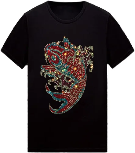 Vista 13 de HZCX FASHION Camiseta con strass brillante para Hombres y Mujeres, manga corta, con pedrería, para festivales de rock, con gemas, de algodón