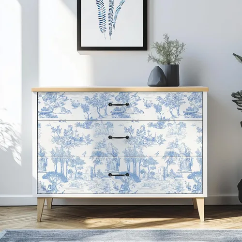 Vista 8 de WENMER Papel Tapiz Toile, 17.7" X 118" Azul y Blanco Despegar y Pegar Papel de Pared, Papel Tapiz Toile de Jouy, Papel de Contacto Vintage Francés