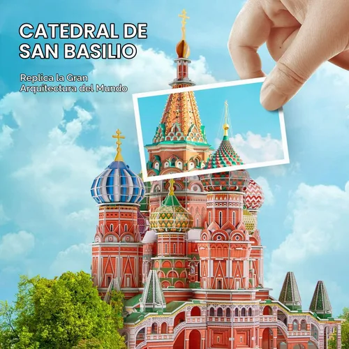 Vista 2 de CubicFun World's Great Architectures Figura de edificio, Led Catedral de San Basilio 224 piezas St. Rompecabezas 3D LED de la catedral de Basilio