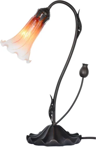 Vista 20 de Bieye L10849 Lámpara de mesa de acento de vidrio soplado con flor de lirio para decoración de sala de estar/dormitorio (1 luz, púrpura)
