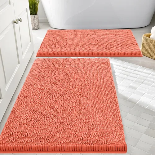 Vista 26 de Juego de alfombras de baño Smiry de 2 piezas, suave alfombra absorbente de chenilla y juego de alfombra en forma de U para inodoro, alfombra de baño