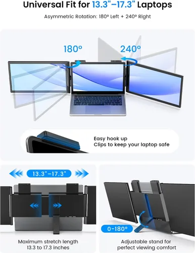 Vista 8 de UPERFECT Extensor de pantalla para laptop, monitor portátil triple inalámbrico de 14 pulgadas, monitor de viaje dual ultra delgado 125% sRGB un