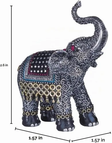 Vista 2 de Importaciones George S. Chen, elefante tailandés con tronco levantado, figura de estatuilla coleccionable, ss-g-88051, negro