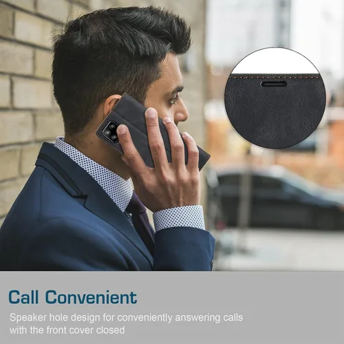 Vista 7 de Funda tipo cartera para Samsung Galaxy A12 con tarjetero [bloqueo RFID] atril magnético, funda de cuero con tapa para Samsung Galaxy A12 (negro)