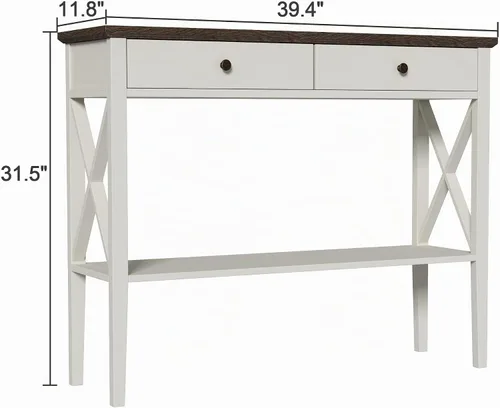 Vista 2 de ChooChoo - Mesa de entrada de granja de 39 pulgadas con cajones y estante de almacenamiento 11.8"D x 39.4"W x 31.5"H, Console Table, Sofa Table