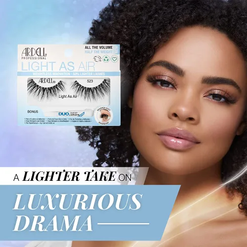Vista 3 de Ardell Light As Air - Pestañas postizas 523 – Pestañas ligeras y finas con volumen natural, banda Invisiband suave y cómoda para uso diario