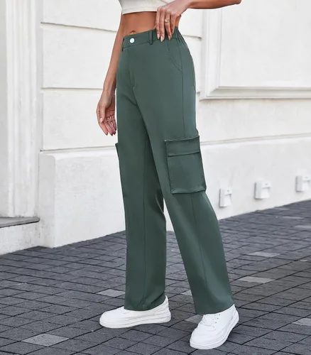 Vista 4 de ETOSELL Pantalones cargo de cintura alta para mujer, pantalones casuales de pierna ancha, elásticos, Y2K Streetwear con 6 bolsillos