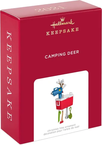 Vista 3 de Hallmark Keepsake Adorno de Navidad 2021, ciervos de camping Camping Deer