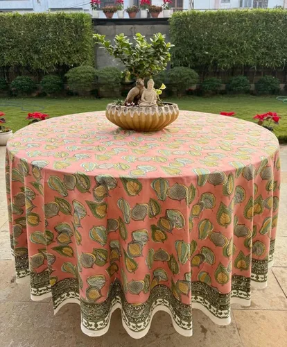 Vista 43 de Mantel redondo con estampado de bloque a mano, 100% algodón, reutilizable, turquesa, verde musgo, 90 pulgadas, mantel decorativo para uso diario