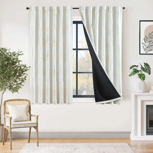 Vista 59 de jinchan - Cortinas bohemias 100% blackout de 54 pulgadas de largo para dormitorio, estampado geométrico negro sobre beige, con ojales