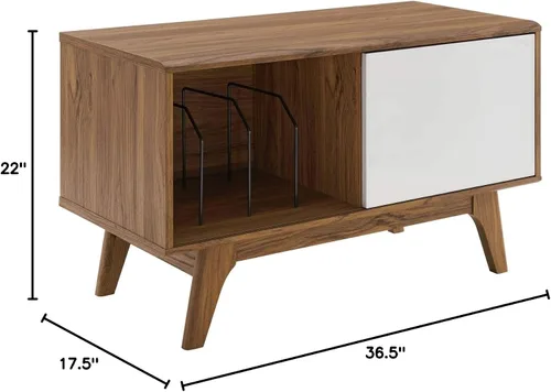 Vista 3 de Modway Envision Mid-Century - Soporte moderno para discos de vinilo de 37 pulgadas, 37 pulgadas, color blanco nogal