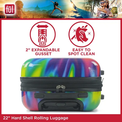 Vista 5 de FUL Equipaje rígido impreso con ruedas giratorias, Tie-Dye, Equipaje rígido impreso con ruedas giratorias
