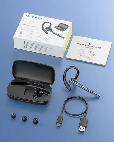 Vista 8 de New Bee Auriculares Bluetooth V5.1 72H Hablar Time Dual Mic con botón de silencio para negocios, auricular Bluetooth inalámbrico manos libres