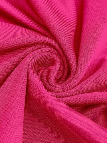 Vista 3 de Verdusa Conjunto de 3 piezas para mujer Y2K tubo de un hombro con hombros descubiertos y cordón fruncido, minifalda, Rosa encendido