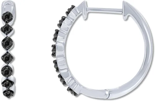 Vista 2 de Pendientes de aro oblongos de plata de ley 14 CTW diamante negro, Plata de ley, diamanre negro
