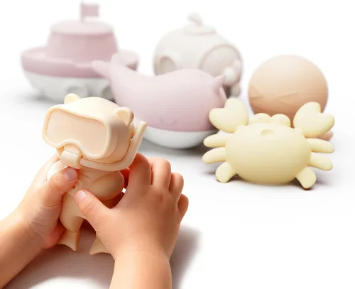Vista 6 de MarcZero Juguetes de baño de silicona, 8 piezas, juego de océano para niños Rosa