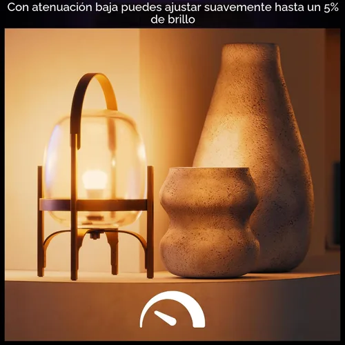 Vista 4 de Philips Hue - Bombilla LED inteligente A19, luz blanca cálida 2700K, base E26, 10.5W, 1100 lúmenes, regulable, funciona con Alexa, Asistente