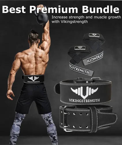 Vista 3 de Vikingstrength Cinturón de levantamiento de pesas de alta calidad con correas de elevación, cinturón de levantamiento de pesas para gimnasio