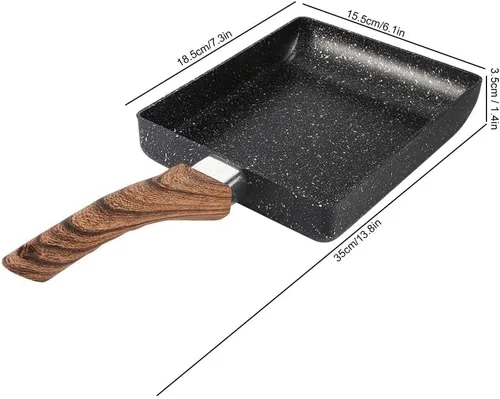 Vista 3 de HERCHR Tamagoyaki - Sartén rectangular antiadherente de 7.3 x 6 pulgadas, sartén para huevos japoneses, sartén pequeña de hierro fundido, mini